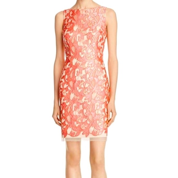 “AIDAN MATTOX” Embroidered Satin Lace Overlay Dress - Picture 1 of 15